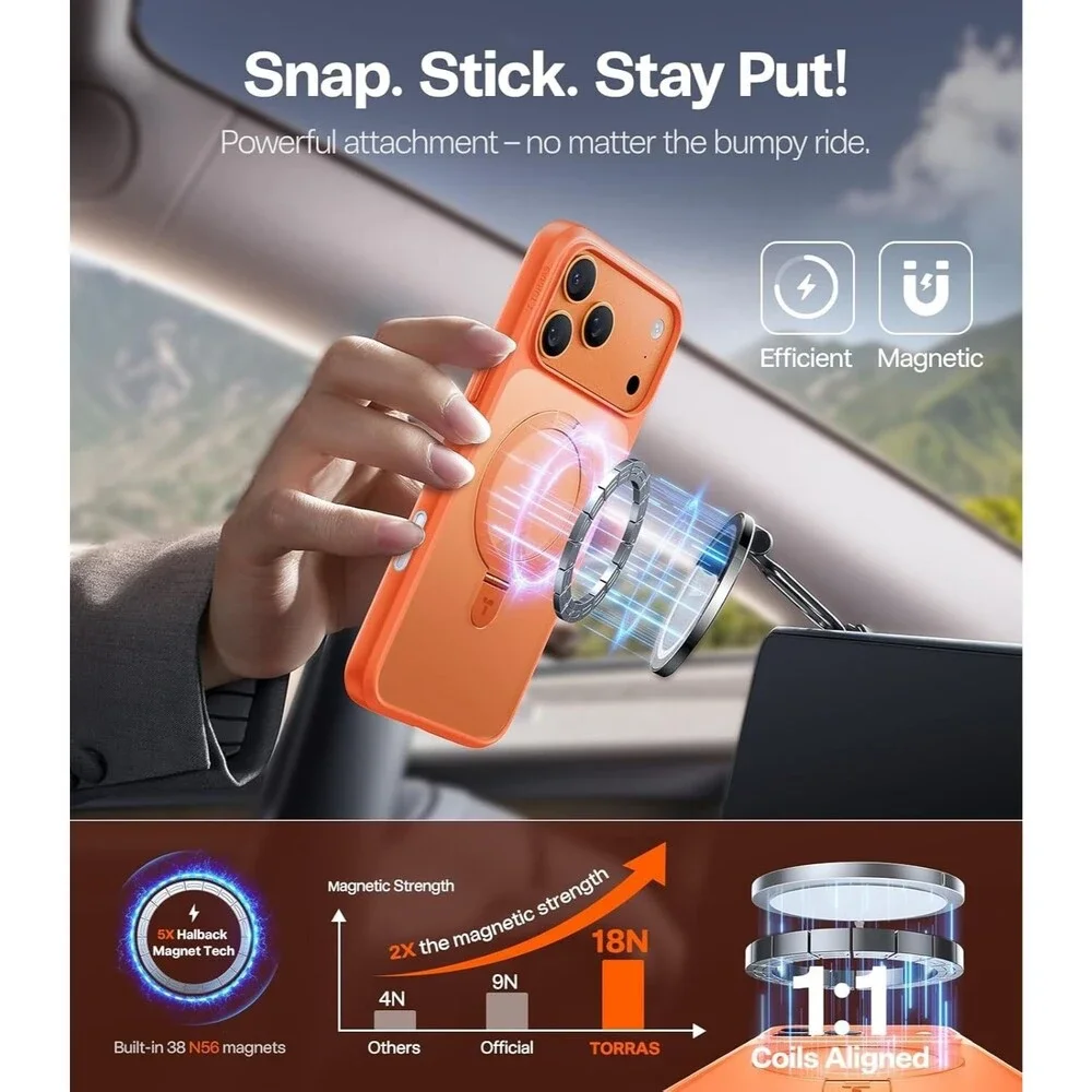 For iPhone 17 Pro Case MagSafe Stand 4X Military Drop Protection Cosmic Orange